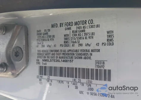 2020 Ford Transit Connect Xl from USA, damaged, VIN NM0LS7E26L1468157